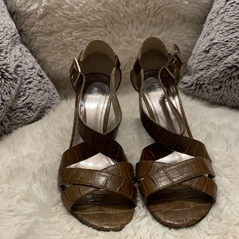 Alfani Brown Heeled Sandals with Strappy Design
